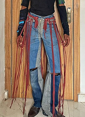 Offcut Yarn Fringe Belts in Reddish Brown Offcut Yarn Fringe Belts in Reddish Brown