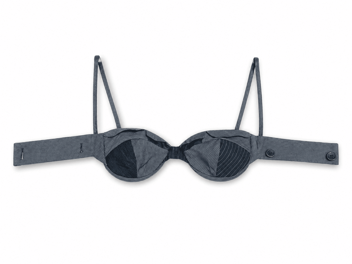 Reconstructed Pinstripe Lapel Bralette-xl