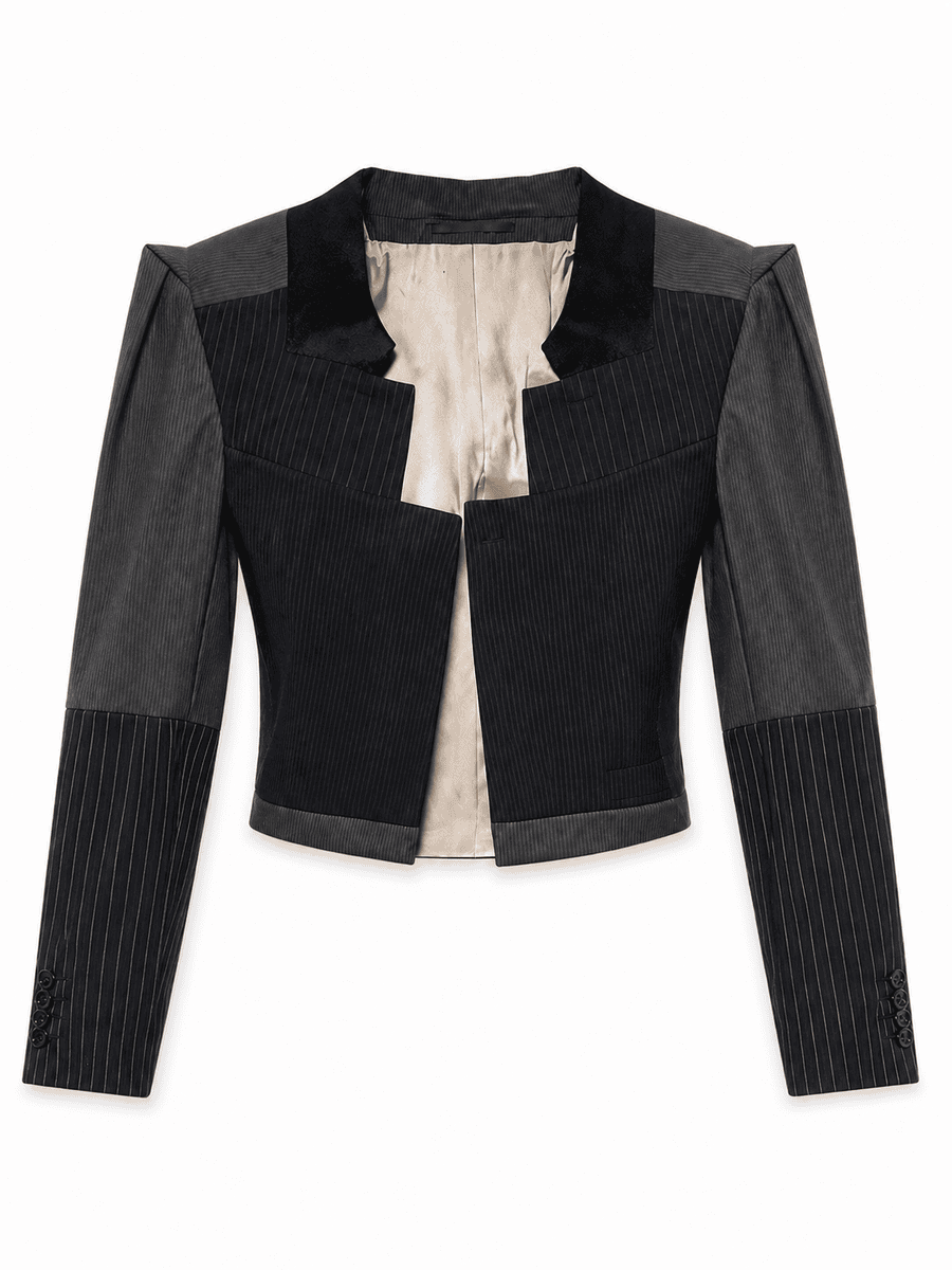 Reconstructed pinstripe box pleat sleeve Jacket-Custom(provide measurements at checkout)
