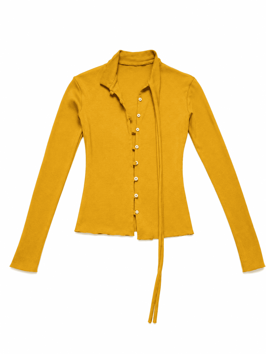 Collar Sash Ribbed Knit Top-2XL