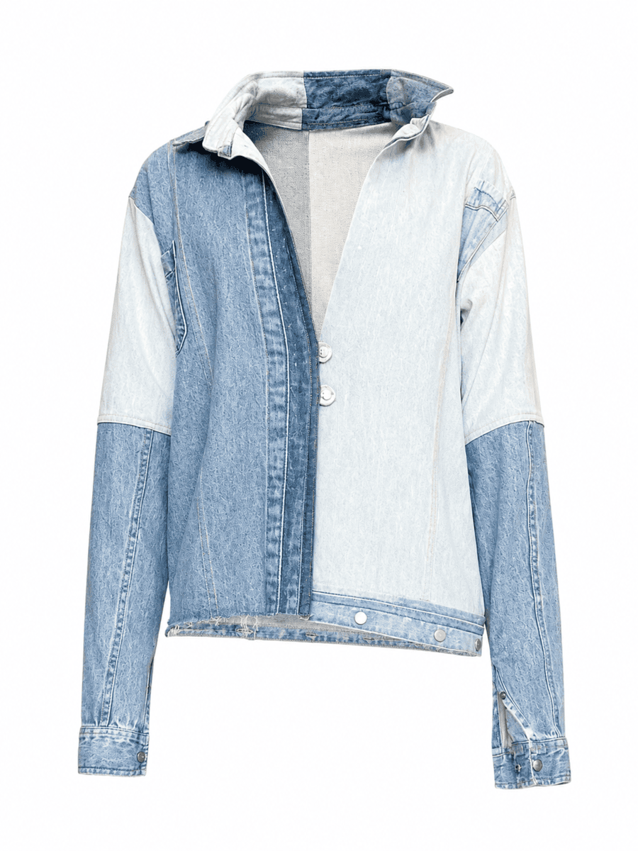 Two Toned Off Shoulder Slip Denim Shirt-2XL, image 1