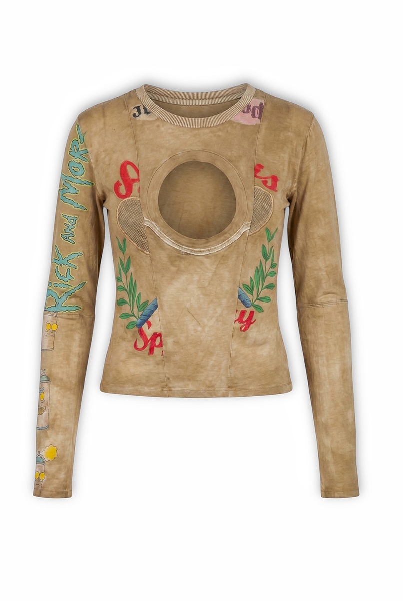Front neck hole graphic long sleeve t-shirt-2XL, image 1